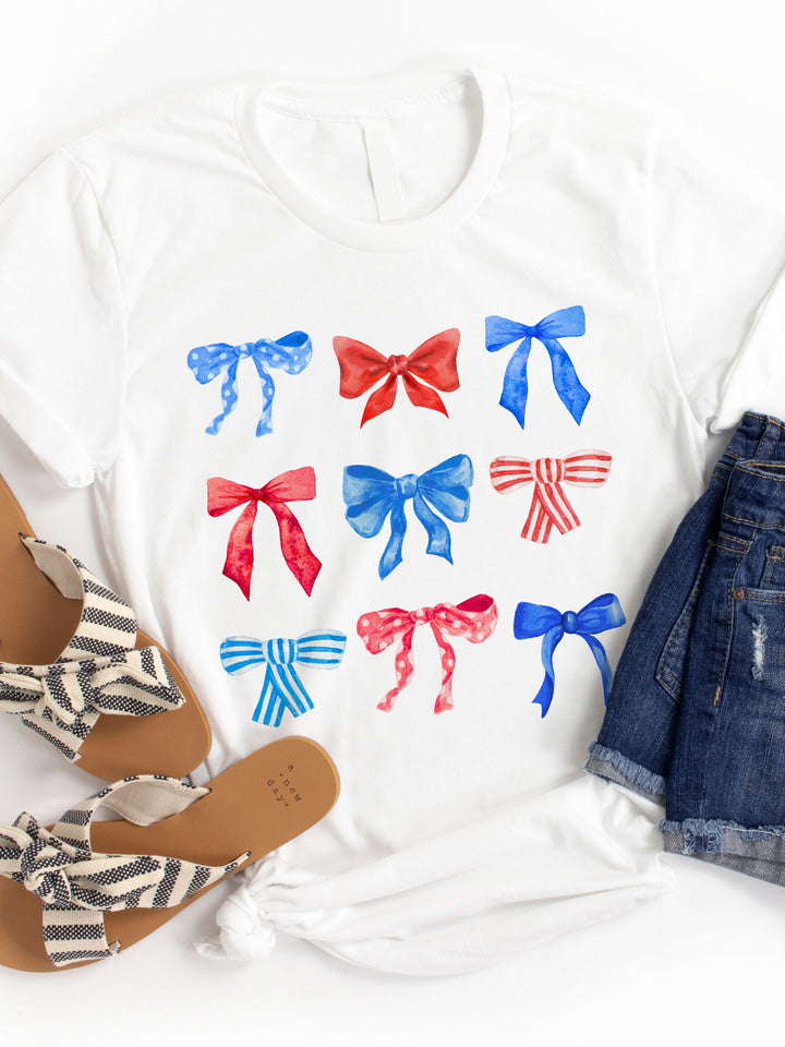 Red Blue Patriotic Bow Coquette Graphic Tee