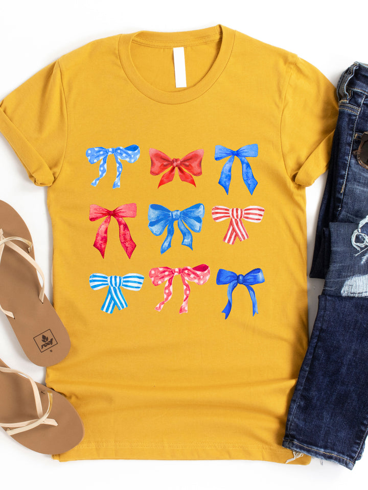 Red Blue Patriotic Bow Coquette Graphic Tee