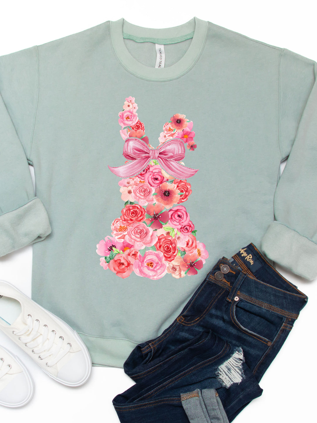 Roses Floral Bunny Graphic Sweatshirt