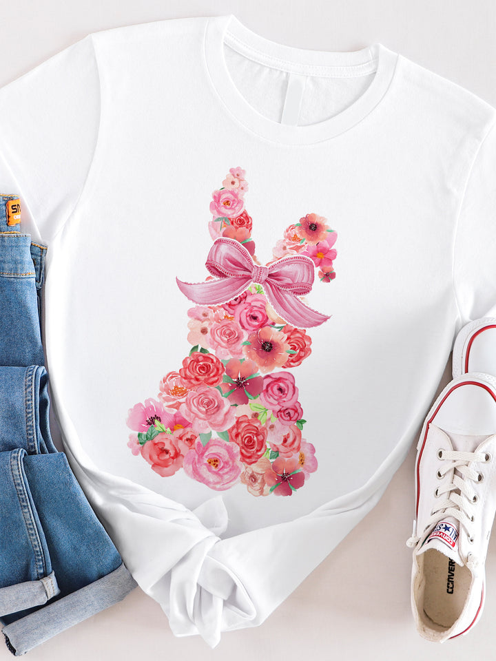 Roses Floral Bunny Graphic Tee