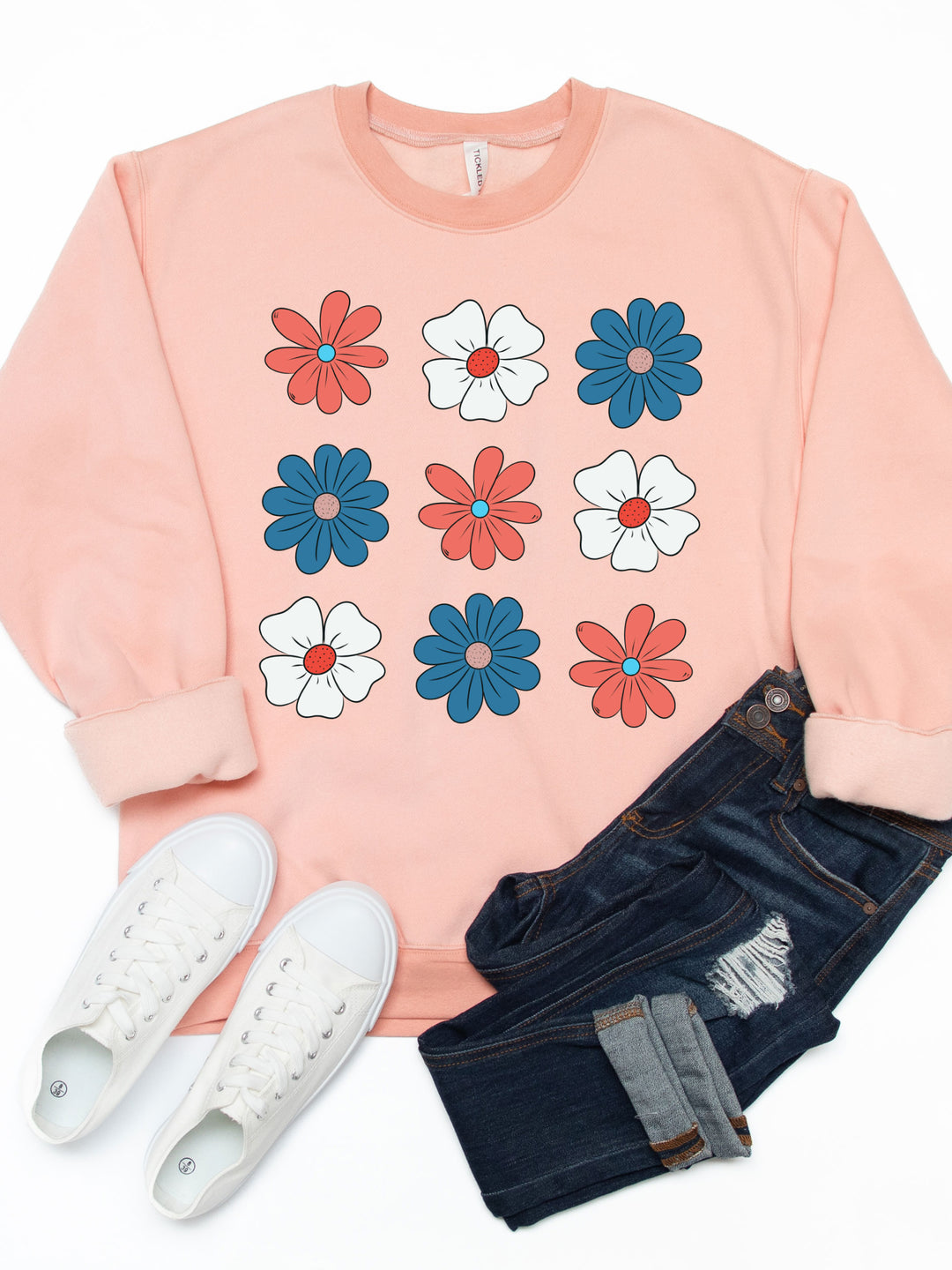 Red White Blue Daisies Graphic Sweatshirt