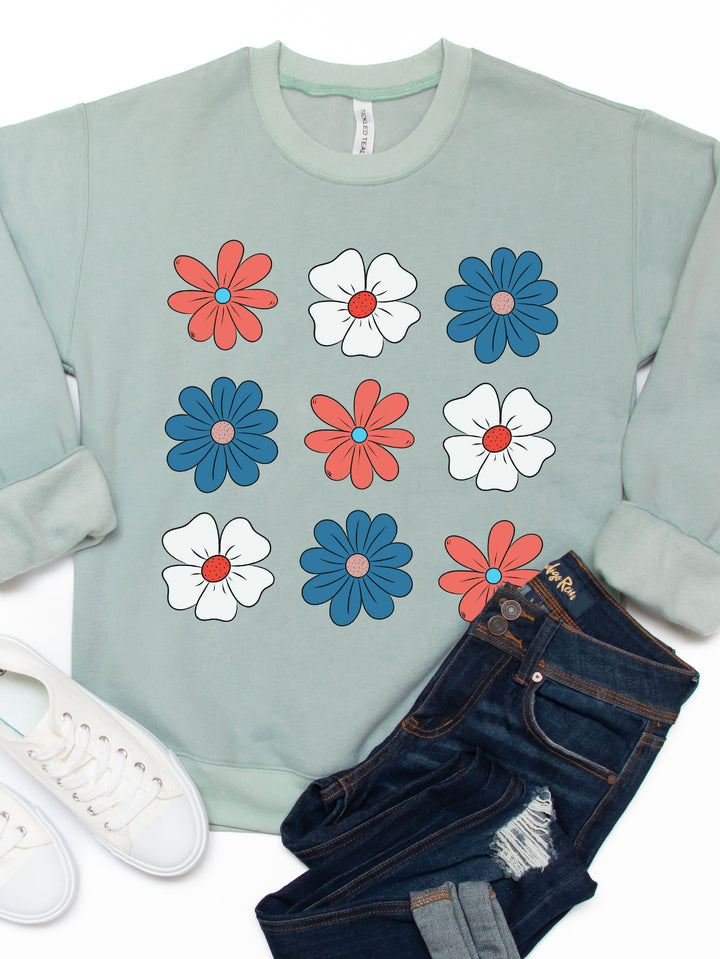 Red White Blue Daisies Graphic Sweatshirt