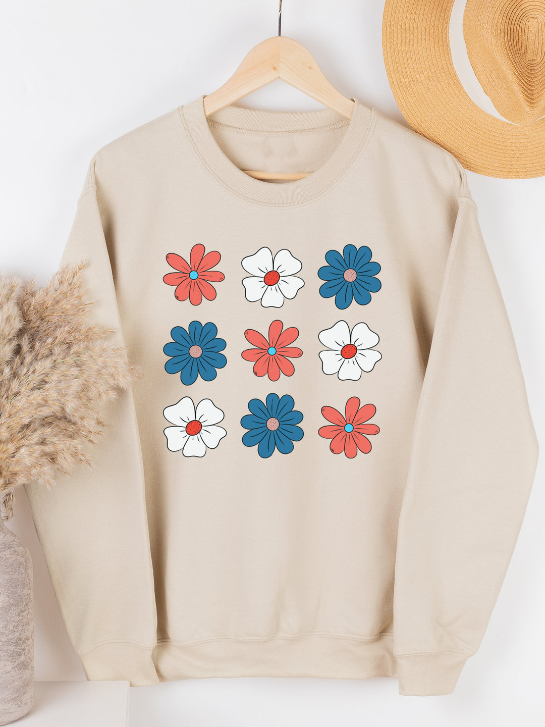 Red White Blue Daisies Graphic Sweatshirt