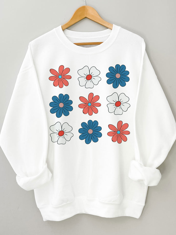 Red White Blue Daisies Graphic Sweatshirt