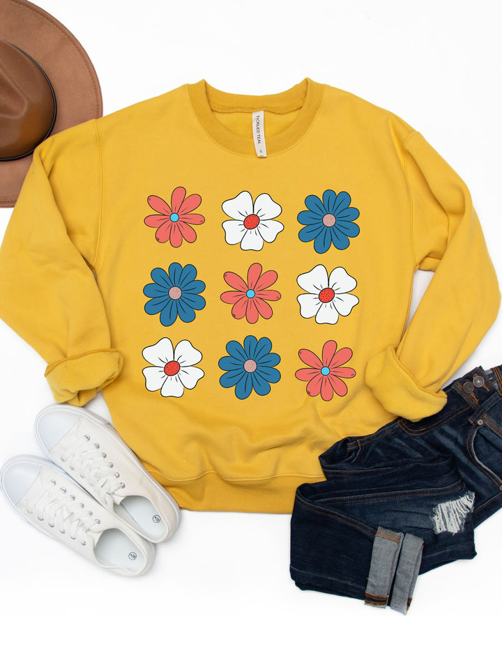 Red White Blue Daisies Graphic Sweatshirt