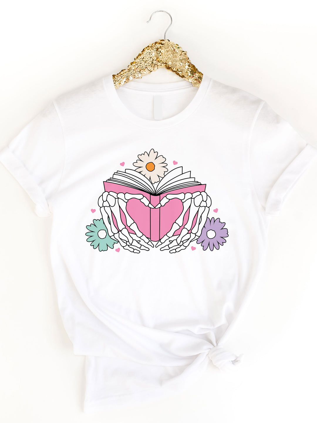 Skeleton Hand Heart Book Graphic Tee