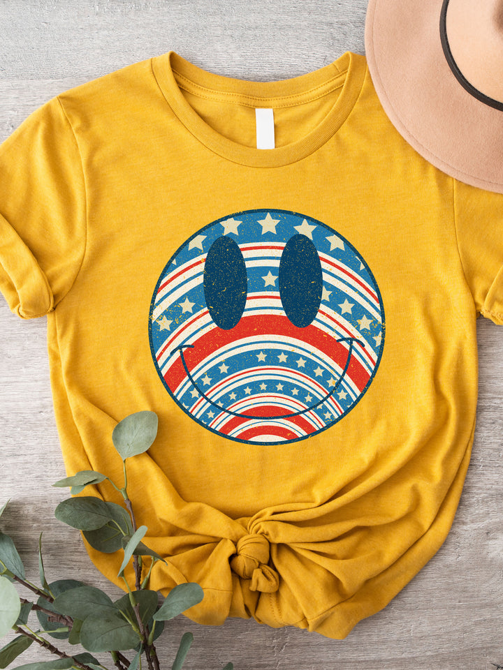 Star Stripes Smiley Face Graphic Tee