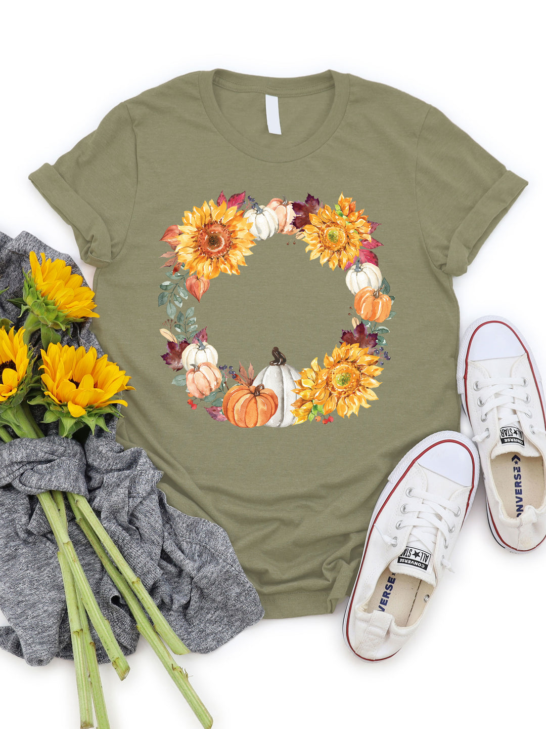 Sunflower Pumpkin Wreath Graphic Tee