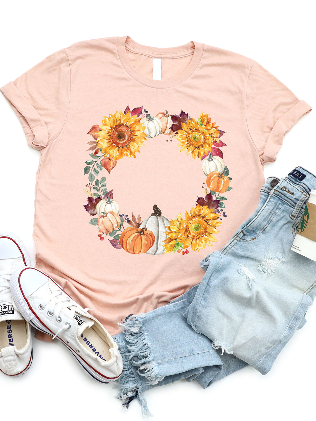 Sunflower Pumpkin Wreath Graphic Tee