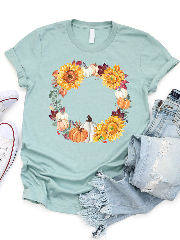 Sunflower Pumpkin Wreath Graphic Tee