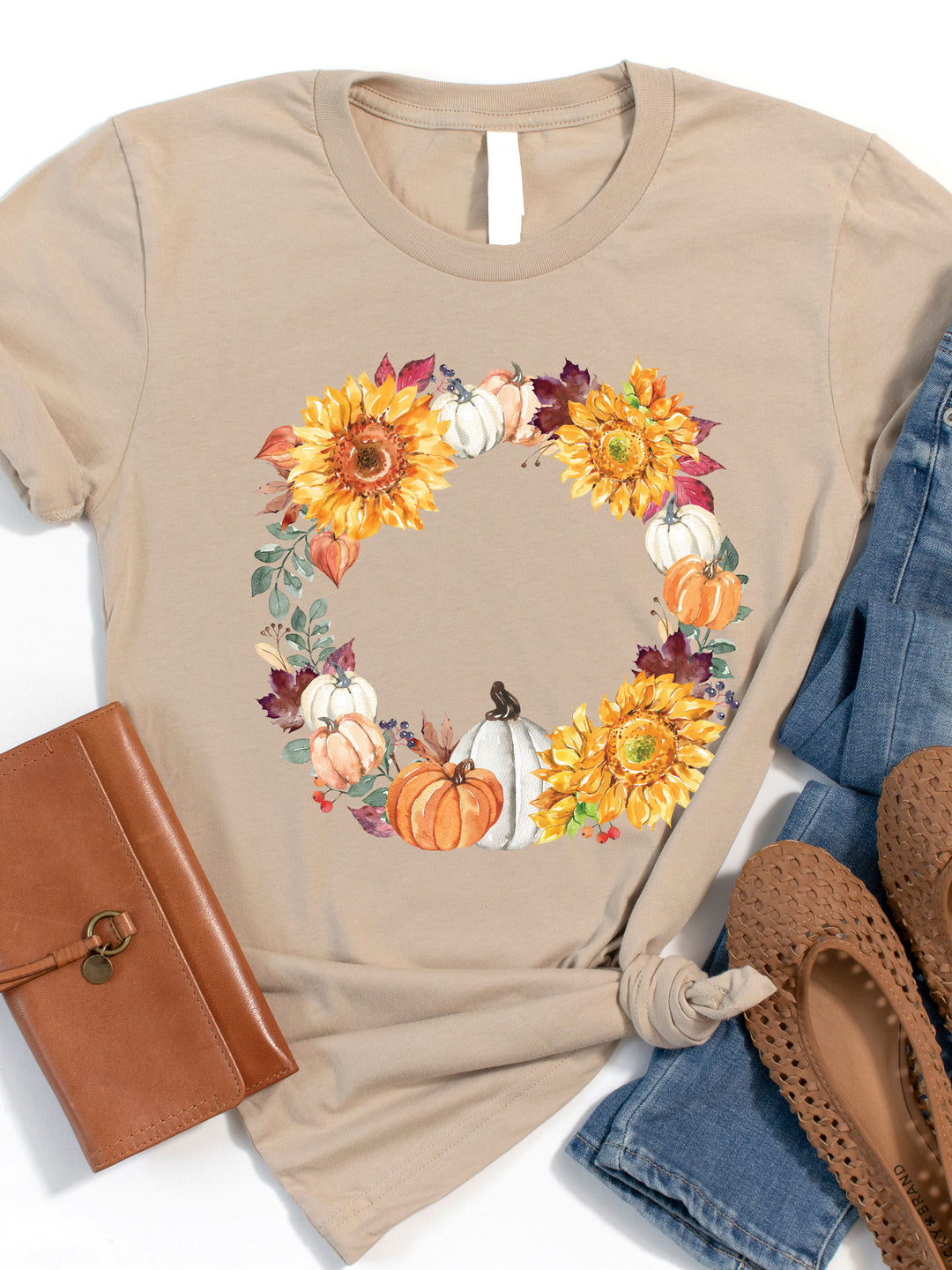 Sunflower Pumpkin Wreath Graphic Tee