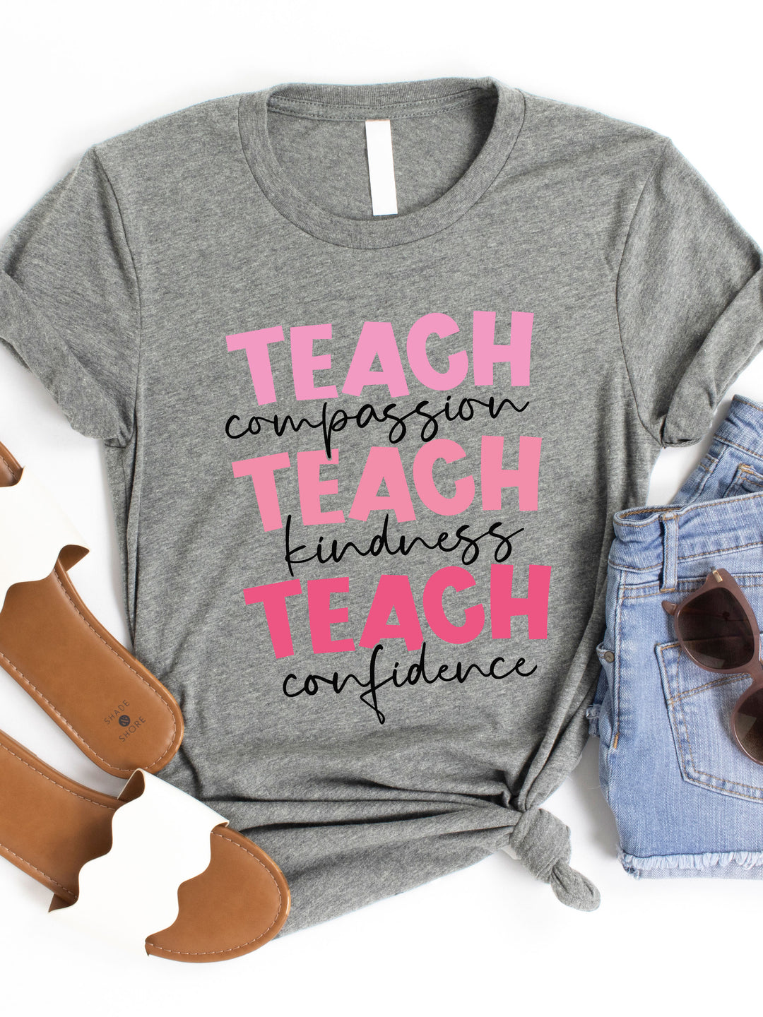 Teach Compassion Kindness Confidence Graphic Tee