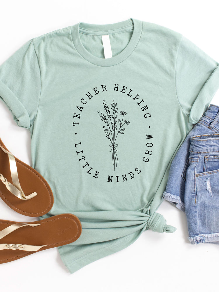Floral Teacher Helping Little Minds Grow Graphic Tee