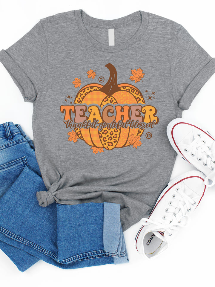 Teacher Pumpkin Grateful Thankful Blessed Graphic Tee