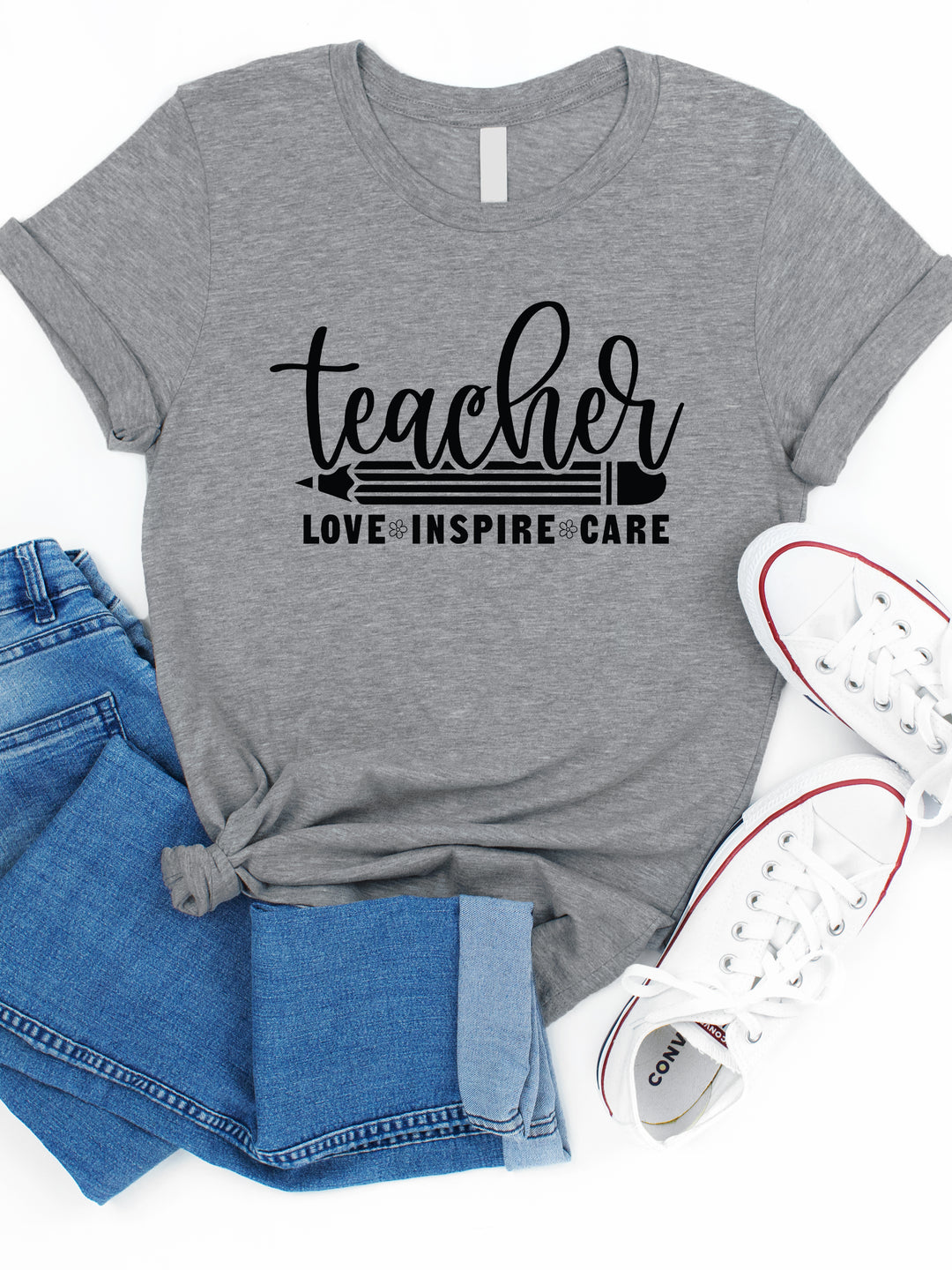 Teacher Love Inspire Care Graphic Tee