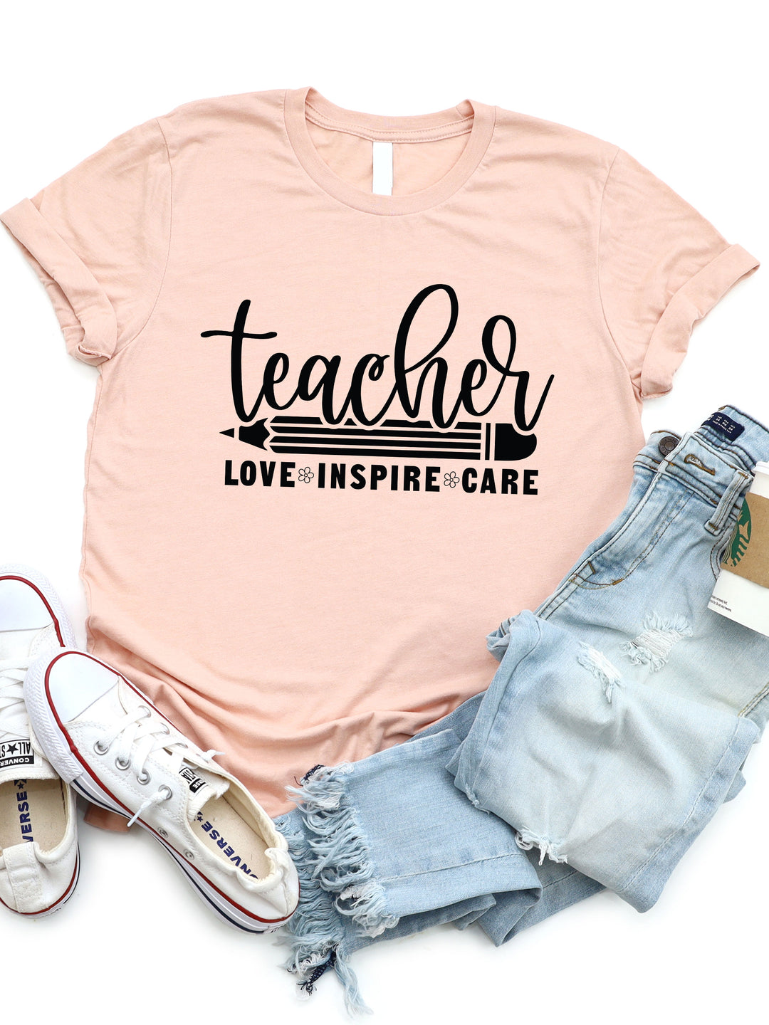 Teacher Love Inspire Care Graphic Tee