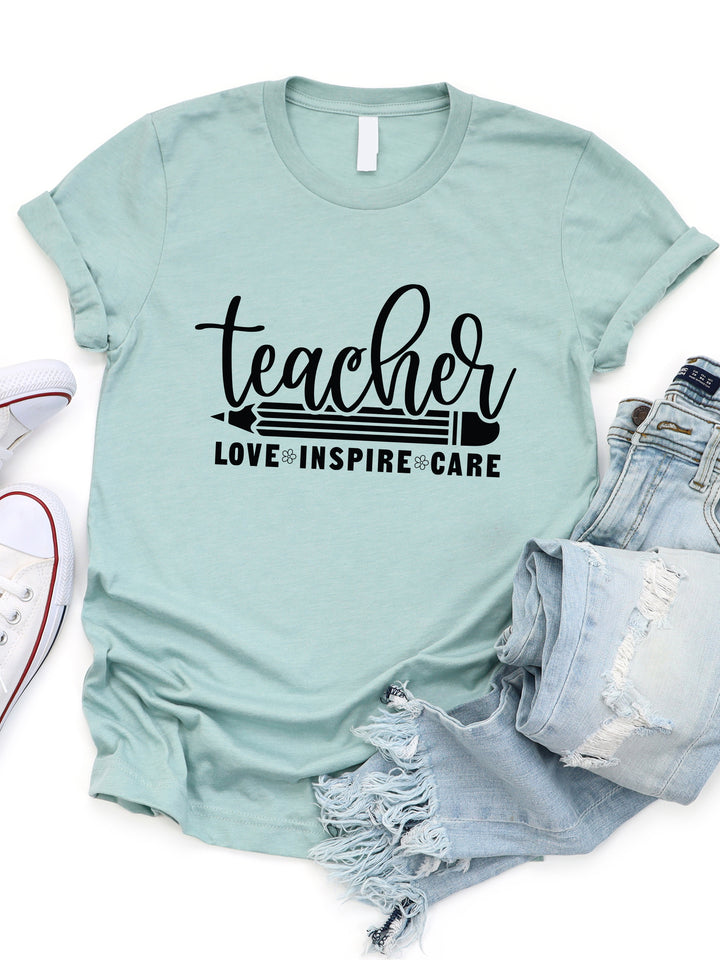 Teacher Love Inspire Care Graphic Tee