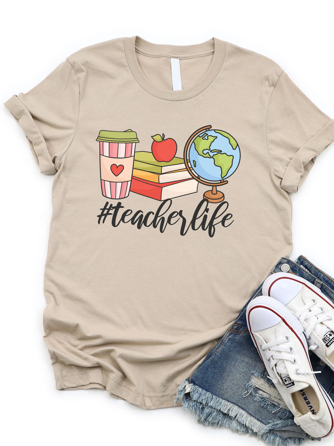 #TeacherLife Coffee Books Globe Graphic Tee