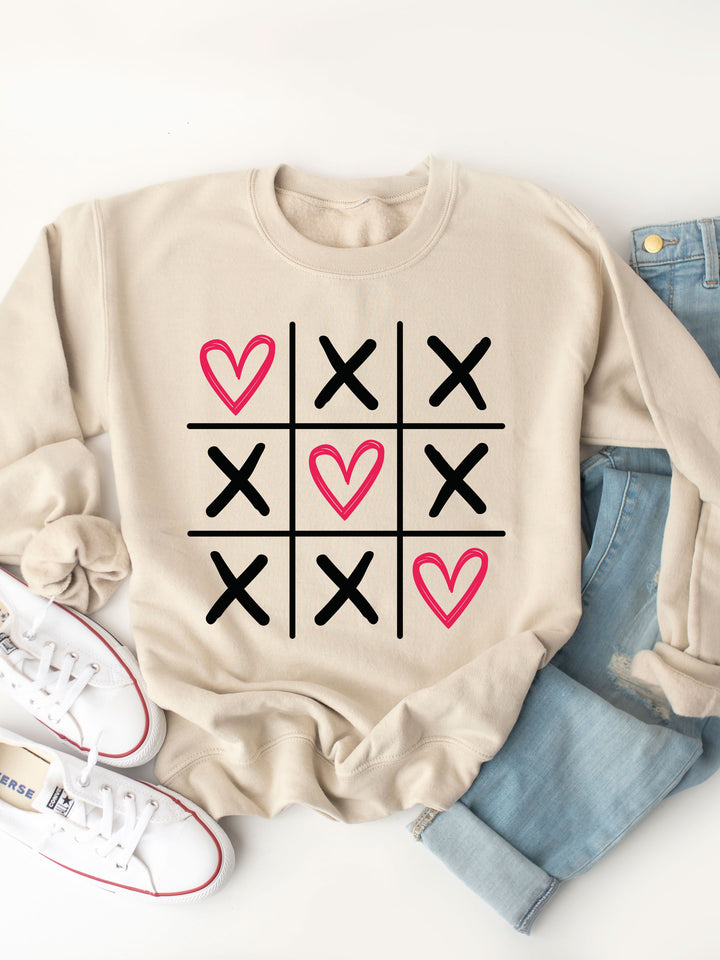 Tic Tac Toe Hearts Graphic Sweatshirt