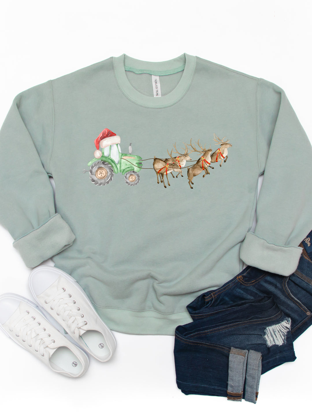 Tractor Sleigh With Reindeer - Christmas Graphic Sweatshirt