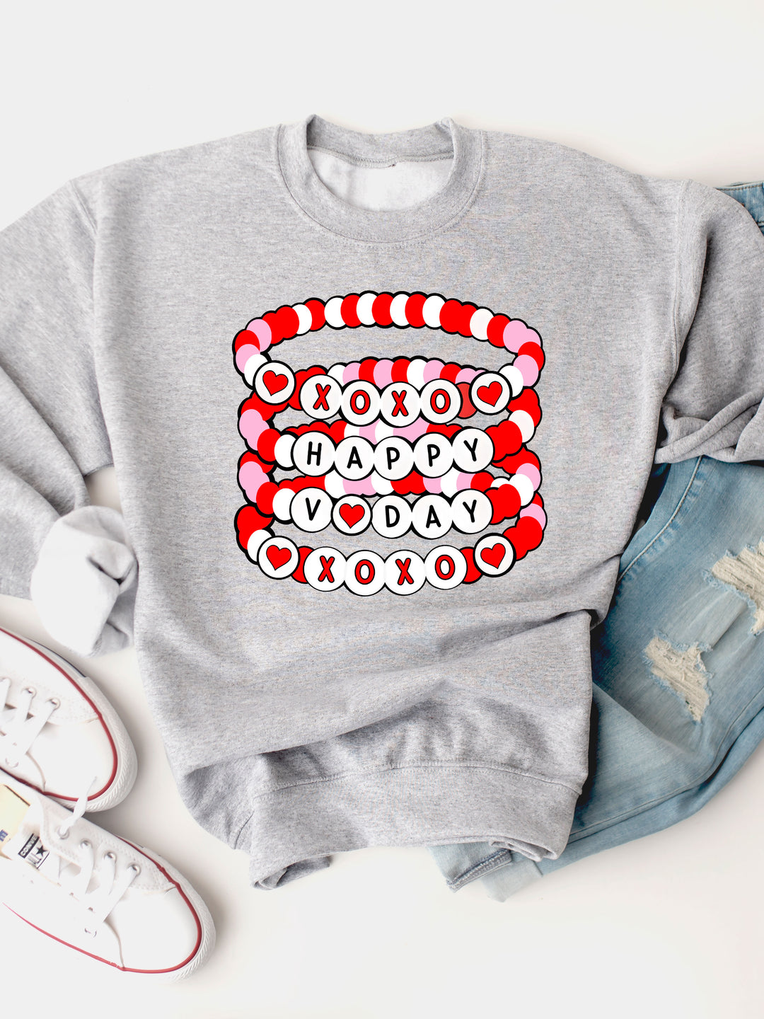 Happy V-Day Beaded Bracelets Graphic Sweatshirt