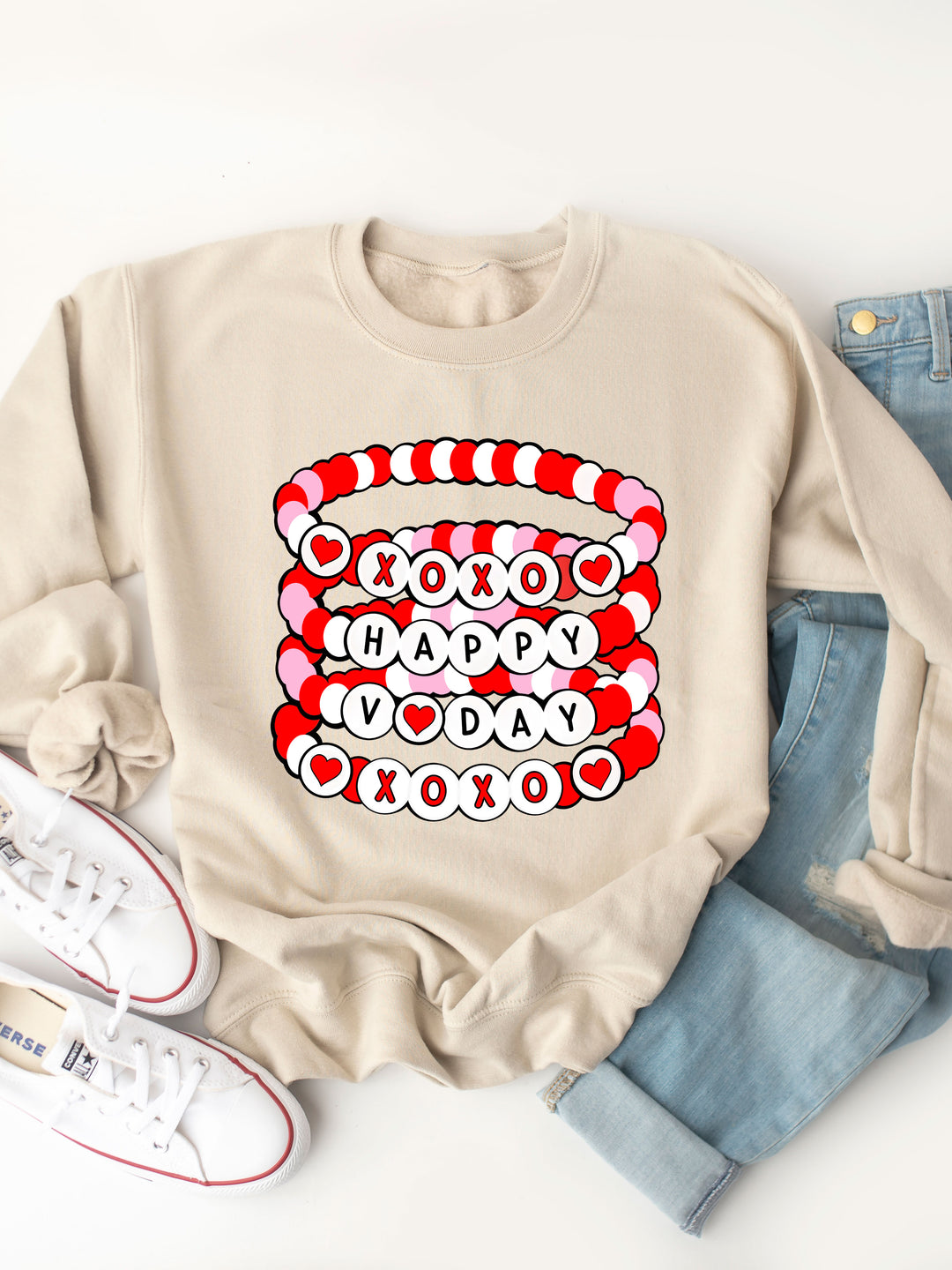 Happy V-Day Beaded Bracelets Graphic Sweatshirt