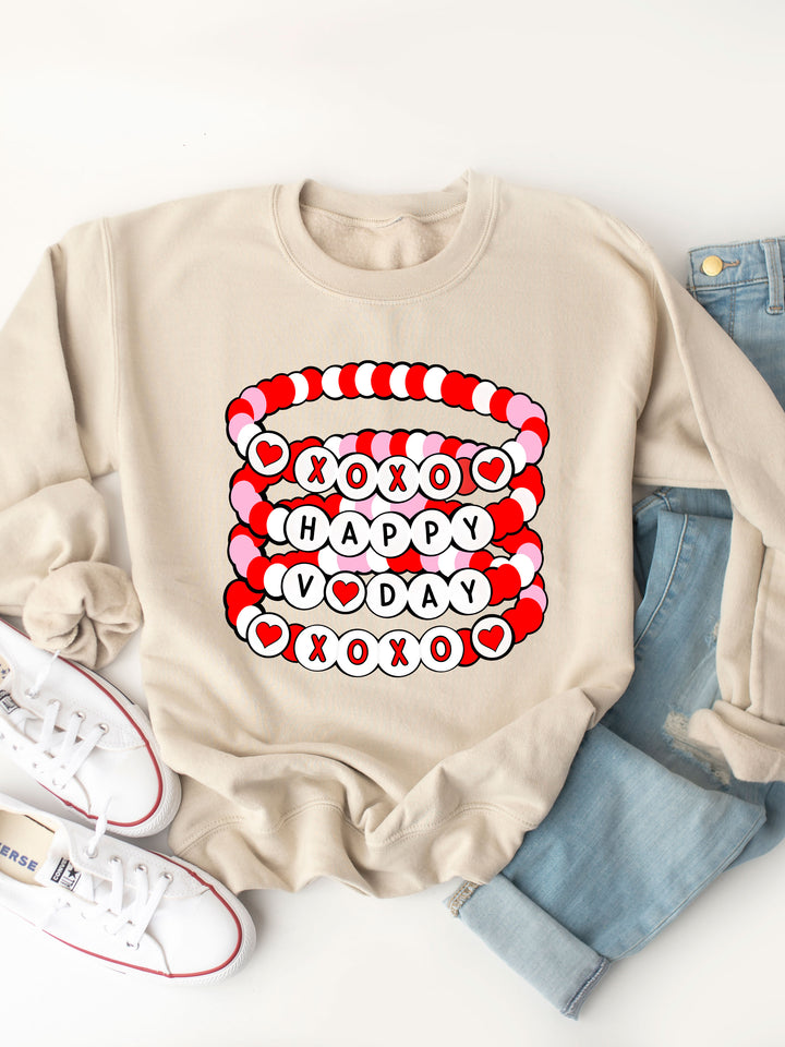 Happy V-Day Beaded Bracelets Graphic Sweatshirt