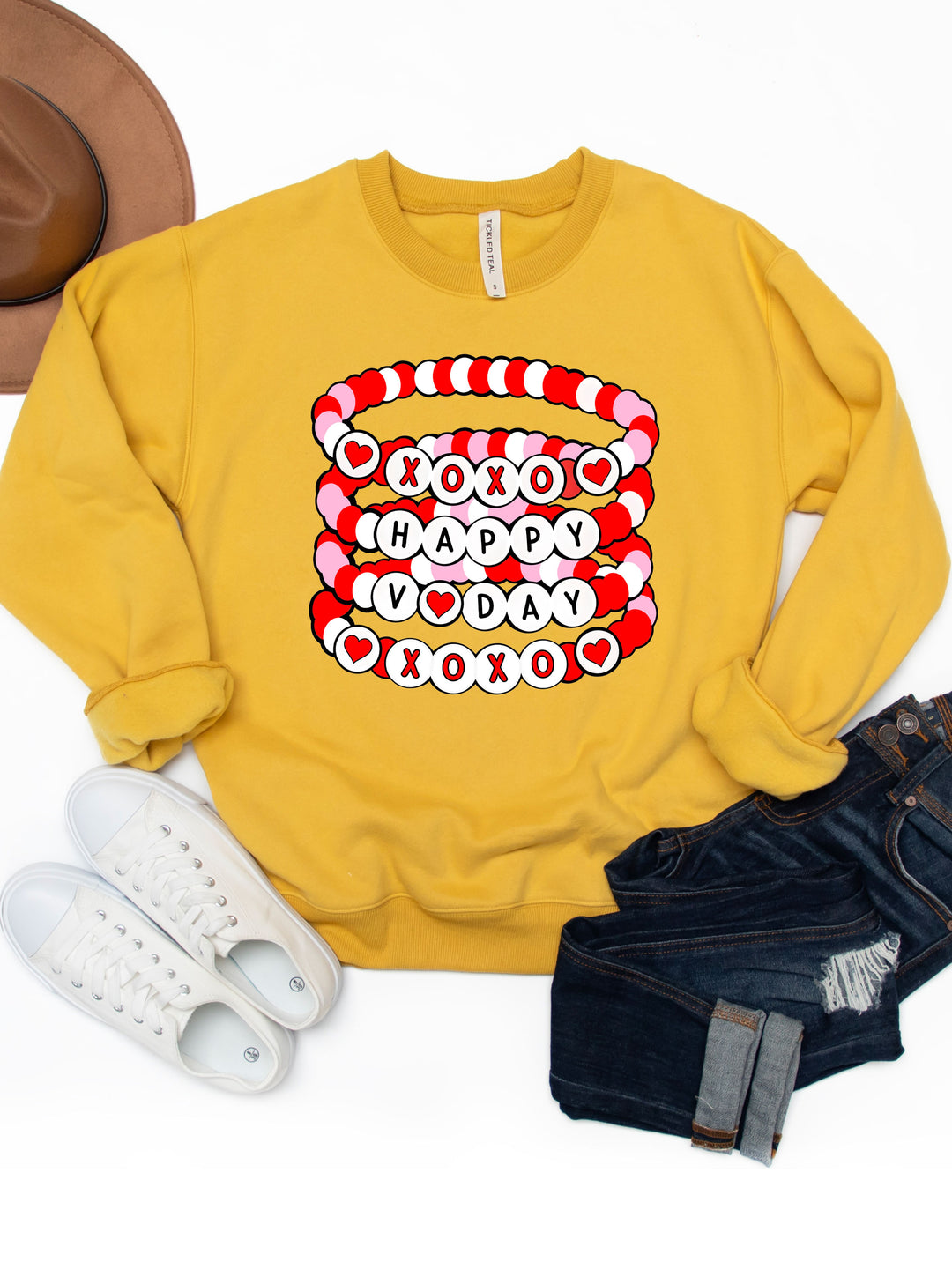 Happy V-Day Beaded Bracelets Graphic Sweatshirt