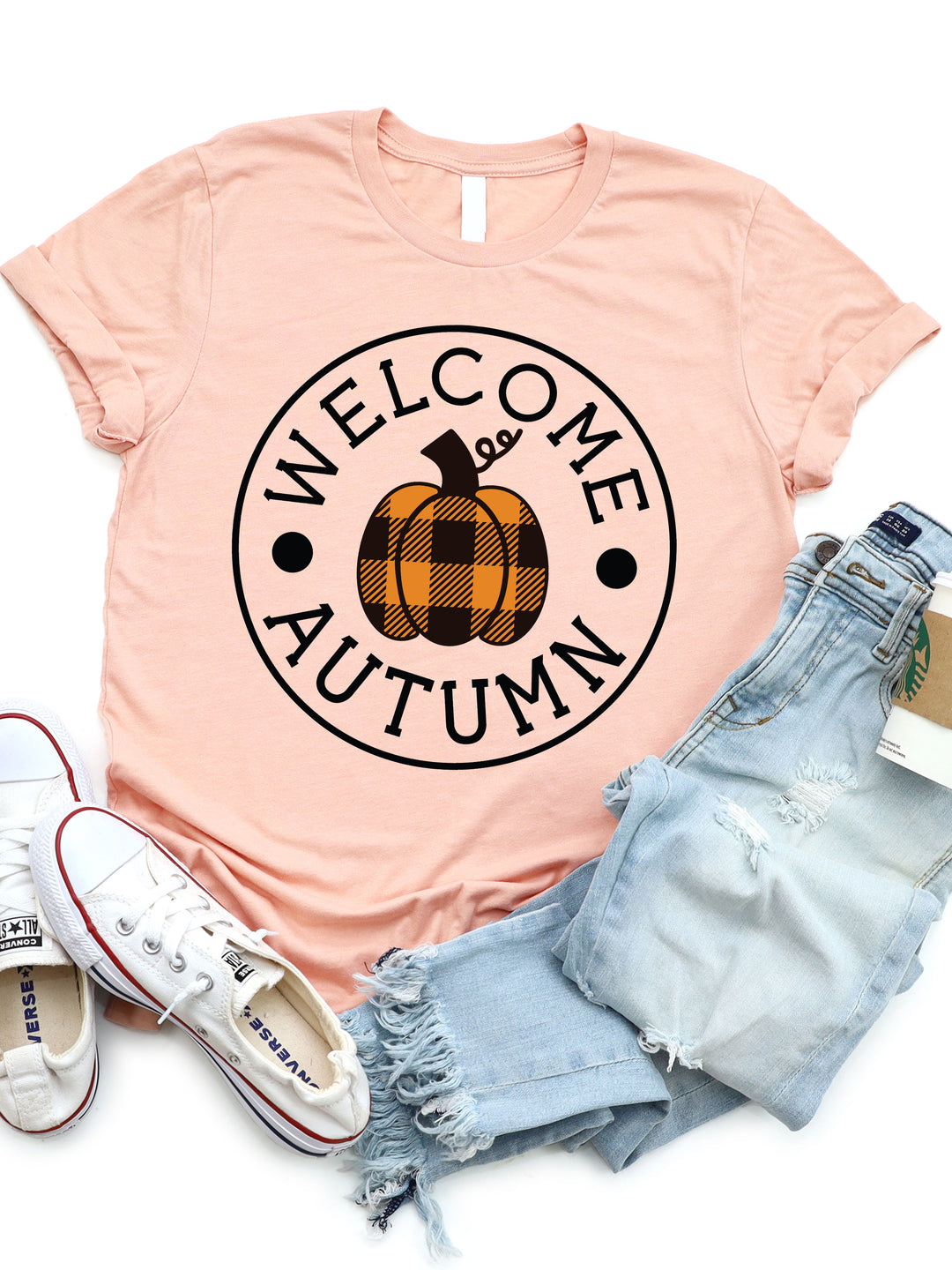 Welcome Autumn Checkered Pumpkin Graphic Tee