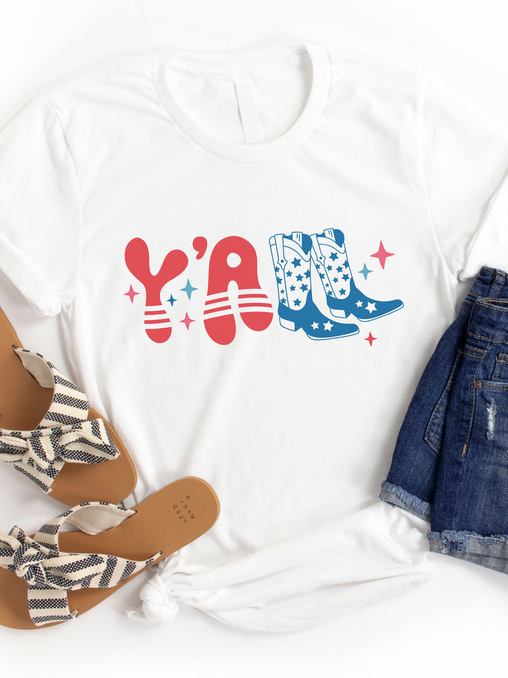 Y'all Boots Red White Blue Graphic Tee