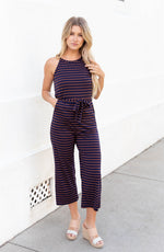 The Claire Jumpsuit -Navy/Brown