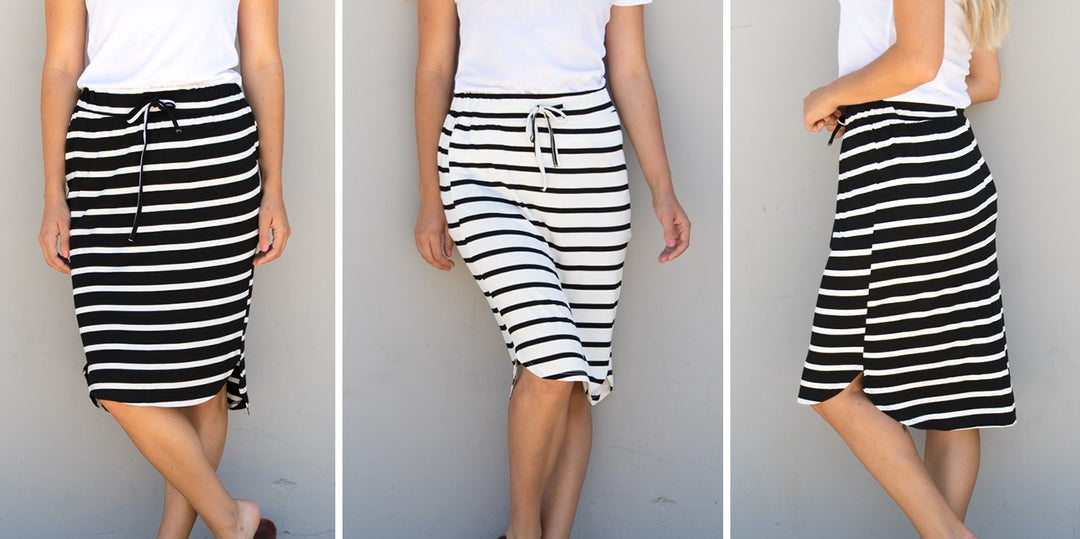 Stripe Weekend Skirt - White Stripe - Tickled Teal LLC
