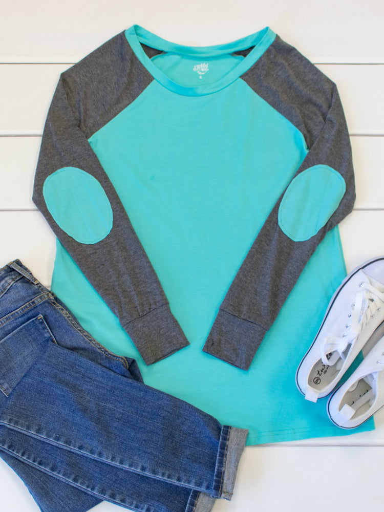 Colored Elbow Patch Tunic - Teal