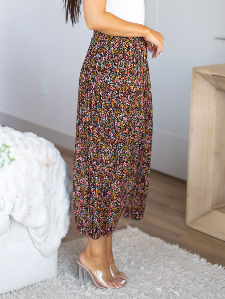 Floral Reed Pleated Skirt