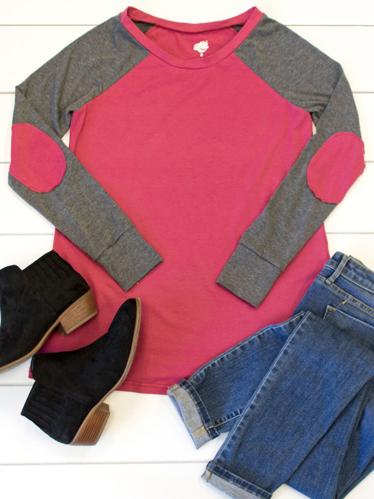 Colored Elbow Patch Tunic - Raspberry