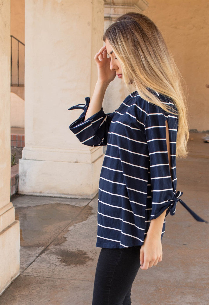 Stripe Tie Sleeve Noelle Top