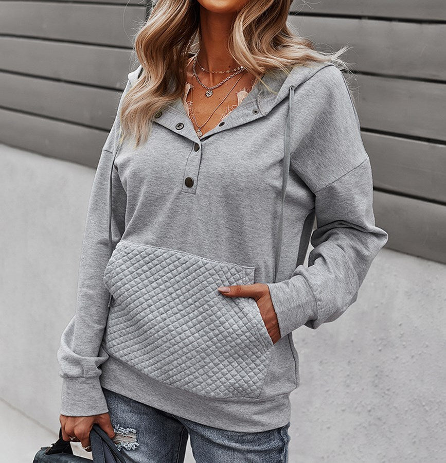 Quilted Pocket Hoodie - Gray