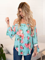 Floral Mila Off Shoulder Top - Teal