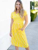 Striped Midi Dress - Yellow