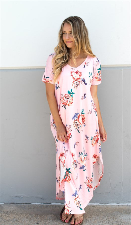 Relaxed Floral Maxi Dress - Pink - Tickled Teal LLC