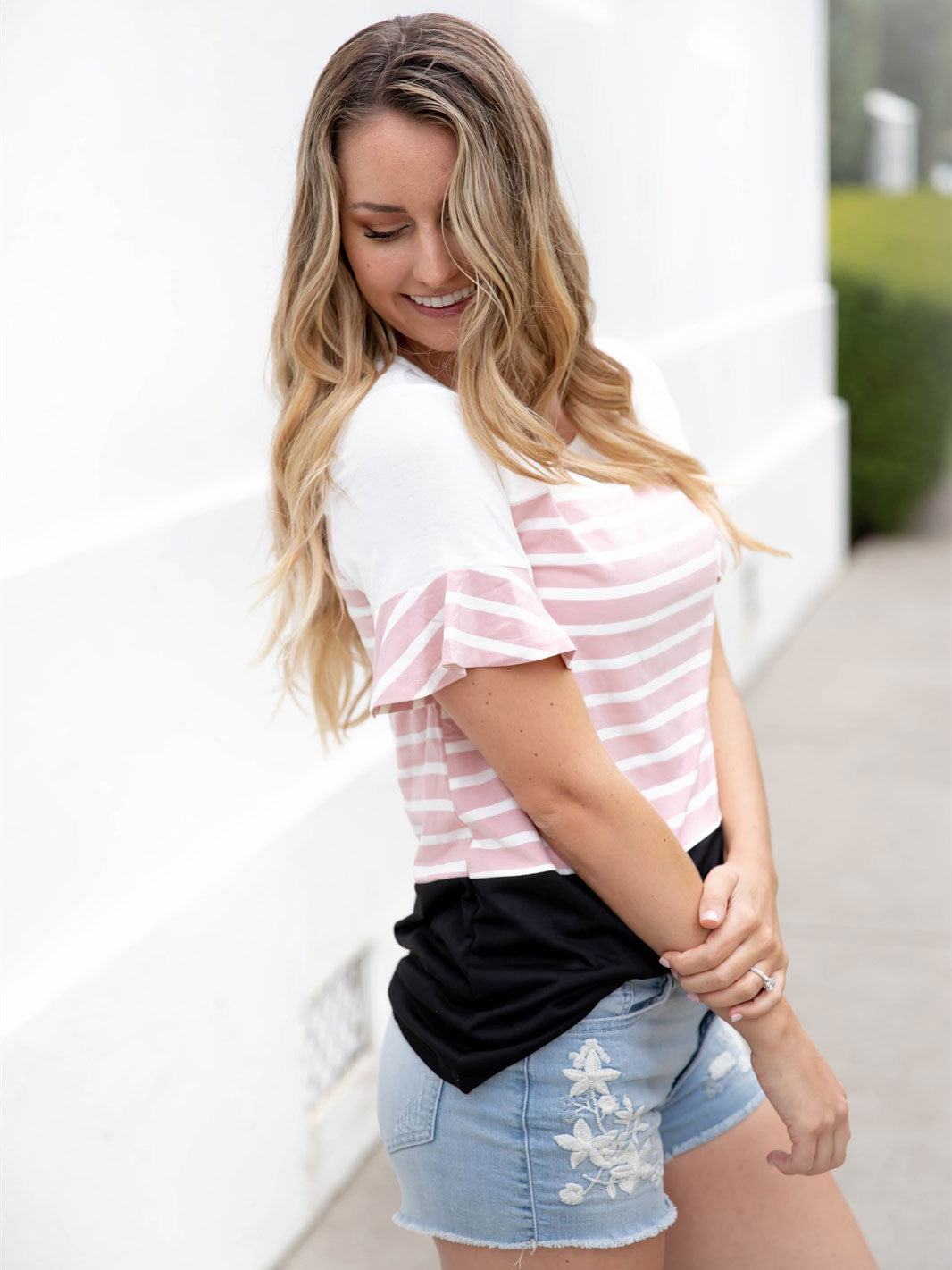 Flare Sleeve Striped Kelly Top