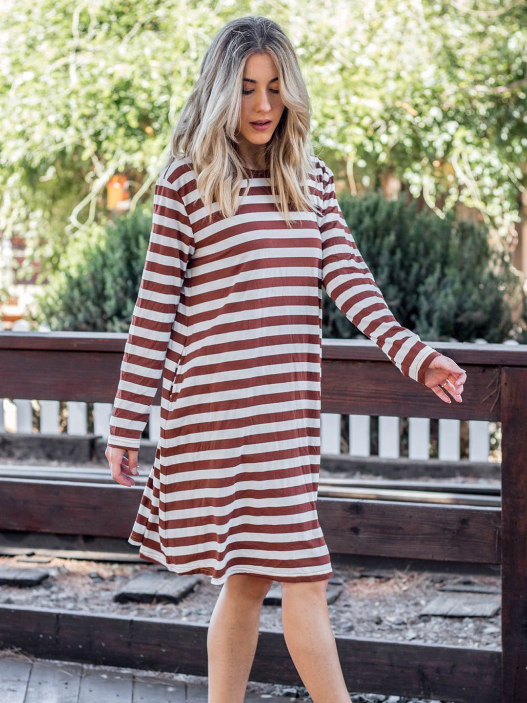 Jamey Dress - White/Brick: Perfect Fall Striped Dress with Pockets X-Large / Burgundy Red Jamey Dress - White/Brick: Perfect Fall Striped Dress with Pockets X-Large / Burgundy Red
