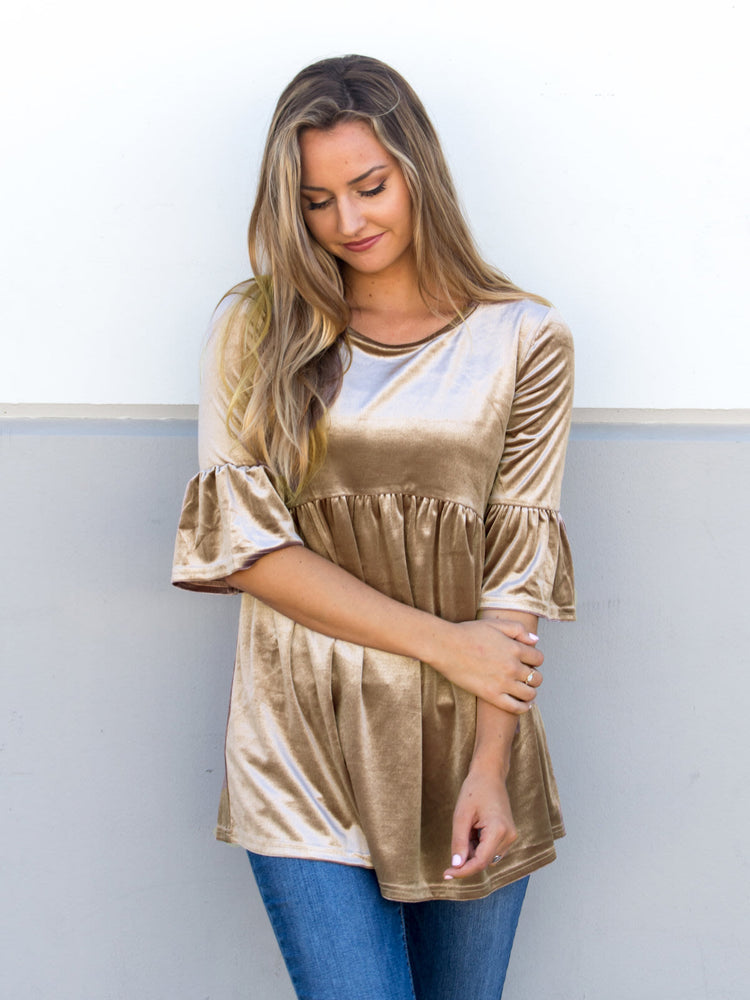 Velvet Flare Sleeve Top - Champagne