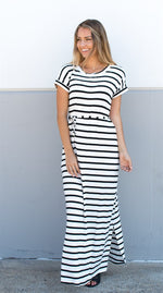 Cuffed Sleeve Striped Maxi Dress - Tickled Teal LLC
