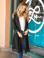 3/4 Sleeve Lace Trim Cardigan - Black