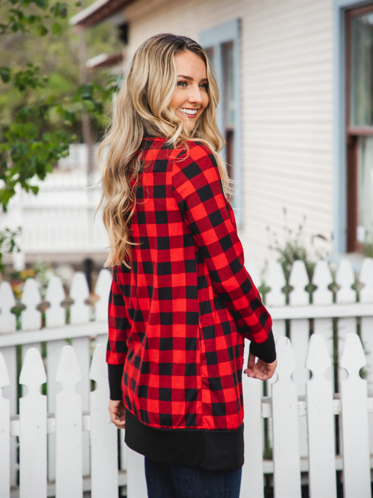 Vivian Cardigan - Red Plaid – Tickled Teal LLC