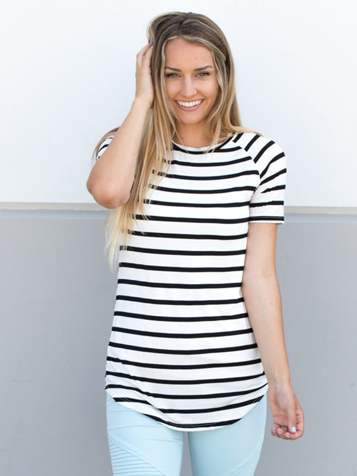 Short Sleeve Stripe Tunic - White