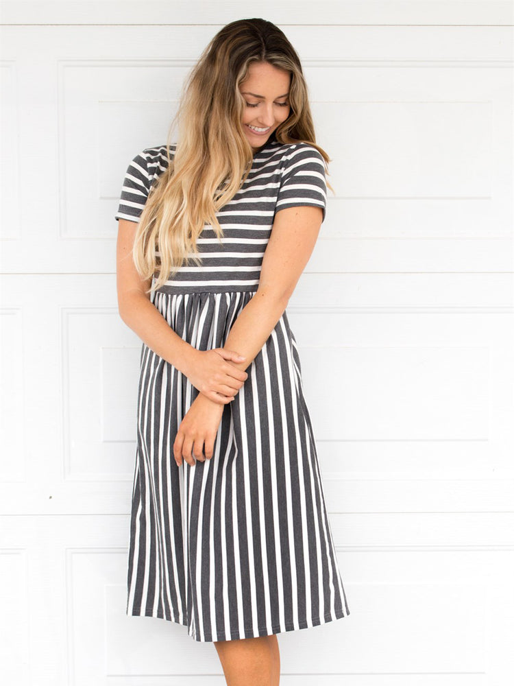 Striped Midi Dress - Charcoal