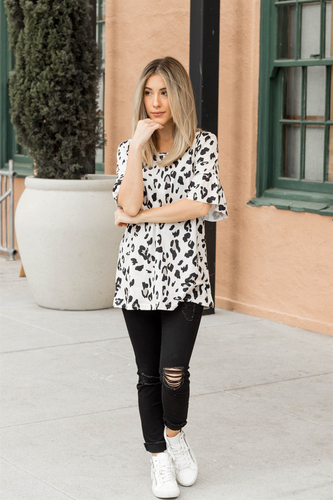Leopard Flare Sleeve Top