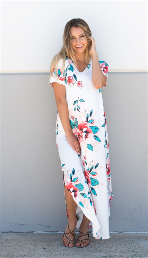 Large Floral Relaxed Maxi Dress - White